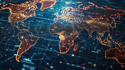 Poster - A digital map of the world showcasing interconnected data and networks.