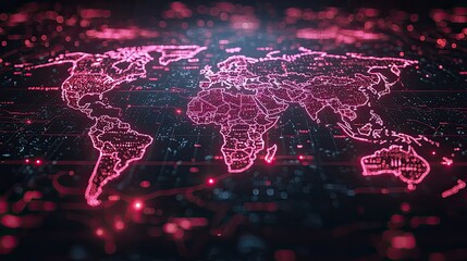 Poster - A digital world map design with neon effects, emphasizing technology and connectivity.