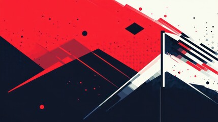 Poster - Abstract red, white, and black geometric shapes and lines.