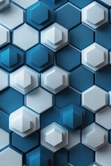 Poster - Modern blue and gray hexagonal abstract background with 3D geometry design