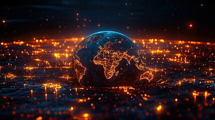 Poster - A glowing representation of Earth surrounded by a sea of lights.
