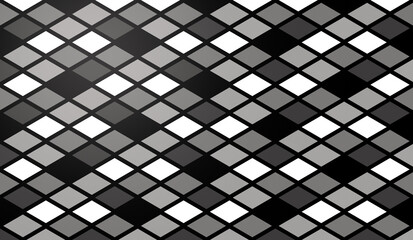 Poster - White, gray and black geometric rhombus (diamond) shape background on black. Abstract high resolution full frame background in black and white.