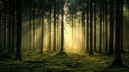 Wall Mural - Sunbeams Piercing the Mystical Forest