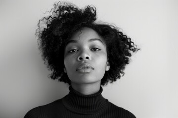 Poster - Portrait of a young woman with curly hair reflecting deep thoughts in soft natural light