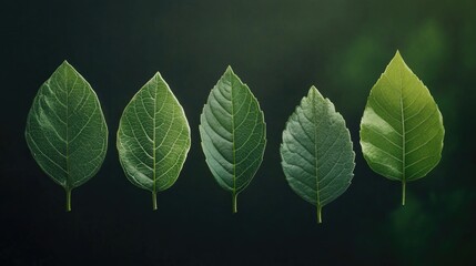 Wall Mural - Green Leaves on Black Background