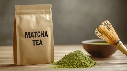 Authentic Matcha Set Kraft Paper Packaging, Matcha Powder, Traditional Whisk, and Bowl for Ceremony