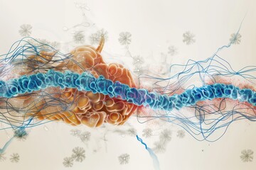 Poster - Detailed illustration of human nerve cell structure showcasing axon, dendrites, and myelin sheath during neural transmission process