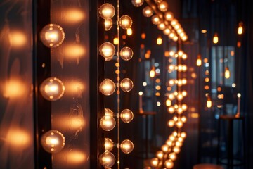 Poster - Stylish interior featuring warm ambient lighting with mirrored reflections and circular arrangements of decorative bulbs