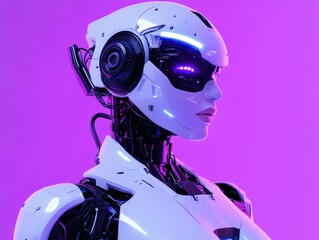 Sticker - White Robot with Headphones on Pink Background