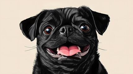 a cheerful black pug dog with a happy expression and bright eyes. stalwart. illustration