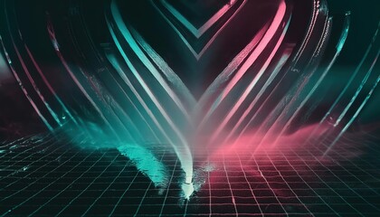 Poster - Abstract Blue, Mint, and Pink Background with Interlaced Digital Glitch and Distortion Effect A Vibrant Fusion of Colors and Textures for Creative Projects