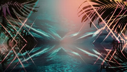 Poster - abstract blue, mint, and pink background featuring interlaced digital glitch and distortion effects 