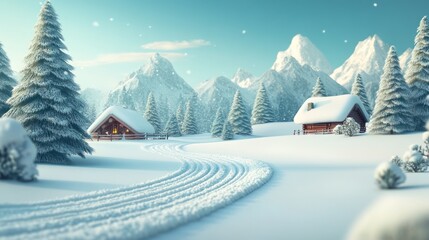 Wall Mural - Winter Wonderland: Cozy Cabins nestled in Snowy Mountains