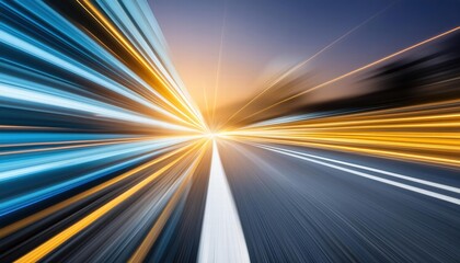 Poster - Futuristic Abstract Background with HighSpeed Blue and Yellow Lines, Bokeh Effects, and Glowing Neon Accents Perfect for Modern Tech, Digital Art, and Creative Design Projects