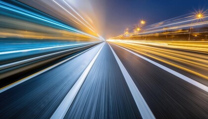 Poster - Futuristic Abstract Background with HighSpeed Straight Blue and Yellow Lines, Featuring Bokeh Glowing Neon Effects for Dynamic Visual Impact and Modern Aesthetic Appeal