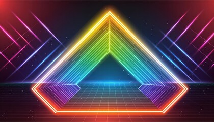 Poster - Abstract Neon Light Geometric Background A Stunning Display of Glowing Neon Lines on an Empty Futuristic Stage with Laser Effects for Creative Projects and Digital Artworks