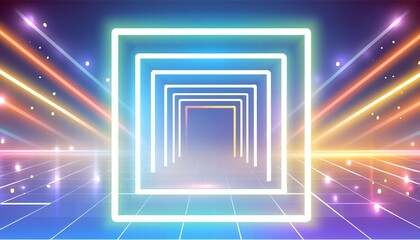 Poster - Stunning Abstract Neon Light Geometric Background Featuring Glowing Neon Lines and an Empty Futuristic Stage with Laser Effects for Creative Projects and Visual Displays