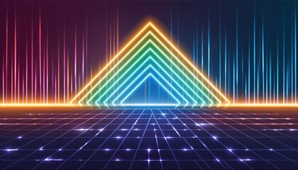 Poster - Vibrant Abstract Neon Light Geometric Background A Futuristic Stage with Glowing Laser Lines, Perfect for Modern Designs and Digital Art Creations