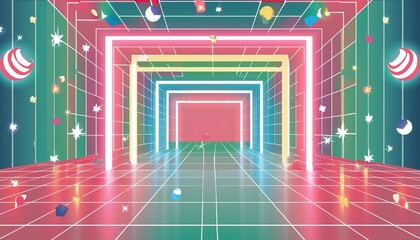 Poster - Abstract Neon Light Geometric Background A Futuristic Stage with Glowing Neon Lines and Laser Effects for Creative Projects and Digital Designs