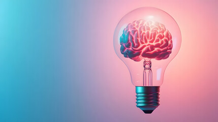 Poster - A striking visual of a brain lighting up within a bulb, representing imaginative thinking and intelligence, set against a striking pink and blue background for contrast.