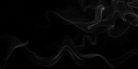 Wall Mural - Abstract swirls of smoke billowing on a dark black background, black, minimalist