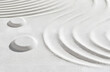 © Jack - Japanese Zen Garden with concentric circles and parallel lines on white sand surface background,Sand texture with simple spiritual patterns,Harmony,Meditation,Zen like concept