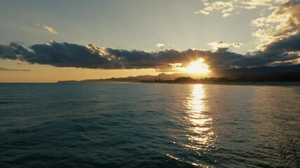 Wall Mural - Sunset With Religious Sky And Empty Flat Ocean In Winter