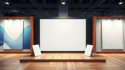 Wall Mural - a realistic mockup of a poster and flyer displayed on a wooden table, empty, poster
