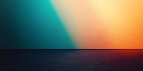 Poster - Subtle textured effect created by grainy gradient background with warm yellow and orange tones fading into cool teal and blue tones