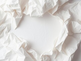 Wall Mural - Crumpled white paper with soft shadows on a white background, crumpled, abstract, closeup