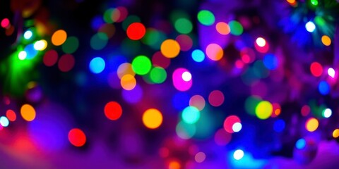 Colorful glowing Christmas lights creating a festive holiday background, glowing, colorful, shiny