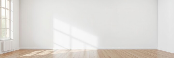 Wall Mural - Frame mockup with realistic shadows on wooden floor background, room, mockup, empty