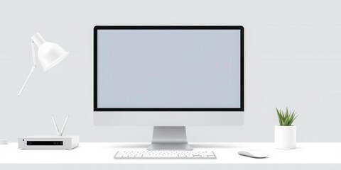 Wall Mural - Modern desktop computer vector mockup with blank white screen, sleek design, sleek, flat design, vector