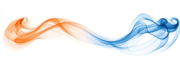Poster - Abstract design with smooth blue, orange smoke waves. Curvy lines flow across plain white background. Modern abstract art. Digital design elements for tech eco concepts. Excellent for posters,