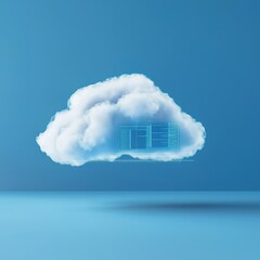 Aufkleber - Futuristic illustration of cloud computing. Abstract white cloud on blue background. Techy interface details inside cloud suggest data storage, processing. Modern graphic design concept. Virtual