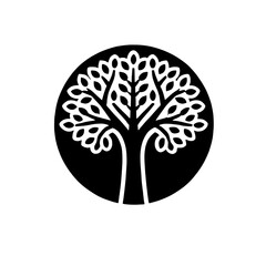 Poster - Tree of Life Icon: Elegant black and white illustration of a stylized tree within a circle, symbolizing growth, nature, and life.  