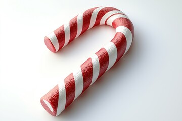 3D candy cane icon shows festive red, white stripes. Festive treat for Christmas holiday. Digital graphic design isolated on white background. Sweet candy cane object as winter seasonal decoration.