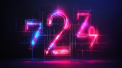 Poster - Neon Style Glowing Numbers on Dark Background with Light Effects