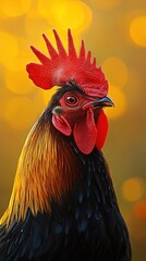 Wall Mural - A close-up portrait of a colorful rooster with a blurred background.