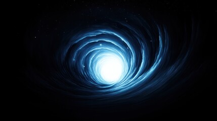 Wall Mural - Swirling blue vortex with bright light, dark background.