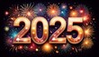 © backstock - Happy New Year 2025 Festive Fireworks Celebration, Bright Lights and Sparkling Night Sky