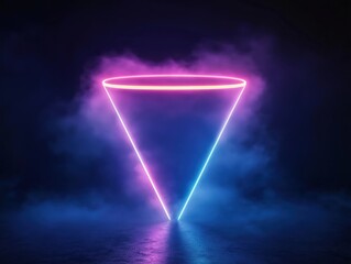 Poster - Futuristic funnel shape with vibrant neon lines and smoke. Glowing lines create dynamic pattern in dark background. Visual effect of glowing tech and modern design. Imaginative space concept.