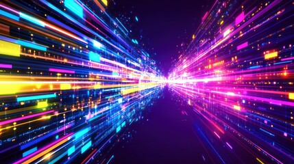 Poster - Vibrant neon light streaks forming a digital tunnel.