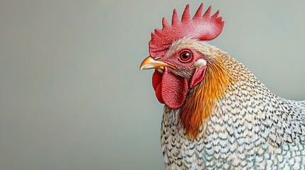 Wall Mural - A close-up of a colorful rooster with distinct feathers and a prominent comb.