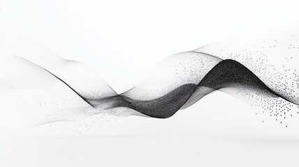 Poster - Abstract futuristic wave design. Dynamic black particles form wave on white background. Big data visualization. Modern tech concept. Abstract wavy lines. Intricate geometric shapes. Futuristic style.