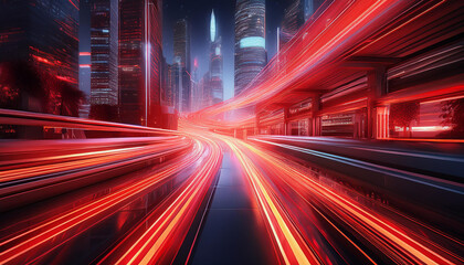 Wall Mural - abstract speed technology background with city night scenes