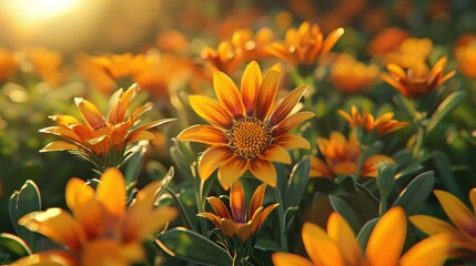 Wall Mural - Golden Gazania Field at Sunset: A Symphony of Warm Colors