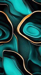 Abstract emerald green and gold illustration with flowing textures