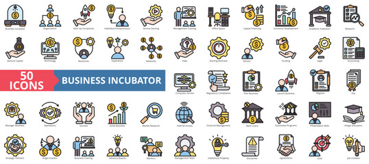 business incubator icon collection set. containing company, entrepreneur, service, management, train