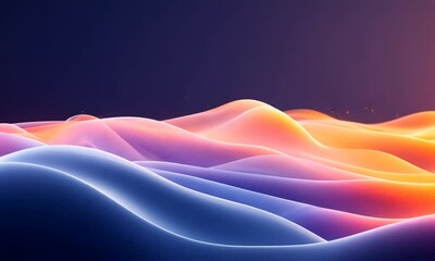 Wall Mural - Abstract digital landscape with flowing waves and glowing elements in vibrant colors.